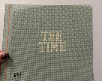 Tee Time Golf Needlepoint 18 Mesh Canvas | Hand Painted Needlepoint | Finishes to 3x3 Square | Golf Gift