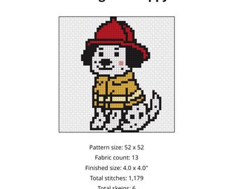 Firefighter Dalmatian Cross Stitch Pattern PDF | Fire Dog Needlepoint Pattern | Instant Download