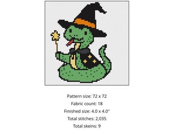Witch Snake Cross Stitch Pattern PDF | Halloween Snake Needlepoint Pattern | Instant Download