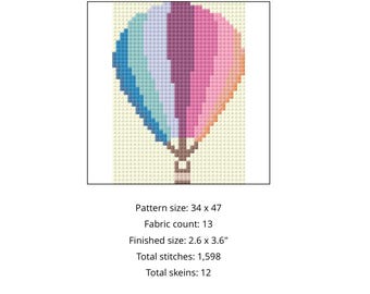 Wzór haftu krzyżykowego na balon na ogrzane powietrze – balon w tęczowe paski – pobierz cyfrowy plik PDF