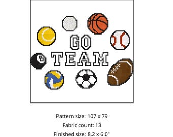 Wzór do haftu krzyżykowego „Go Team Sports” – natychmiastowe pobranie cyfrowe