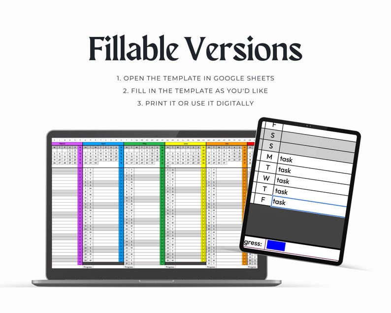 Rainbow Year at A Glance Planner Checklist With Progress Bar for Google ...