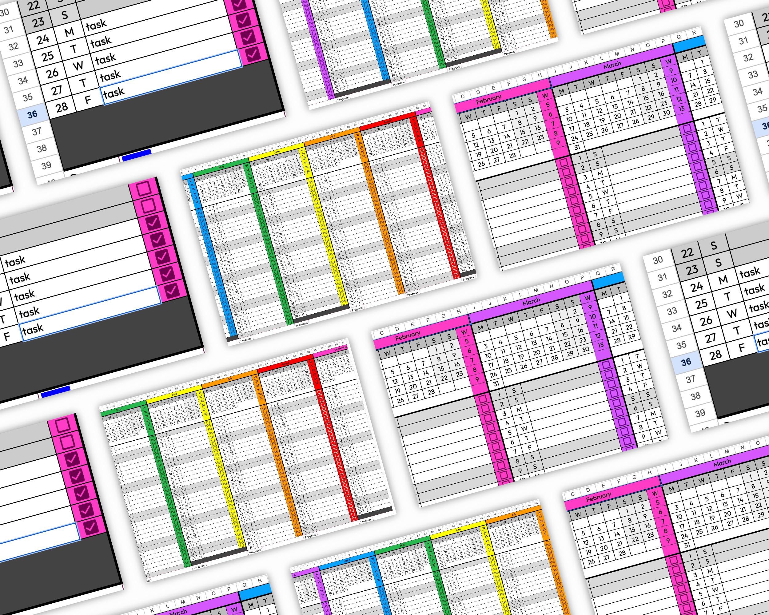 Rainbow Year at A Glance Planner Checklist With Progress Bar for Google ...
