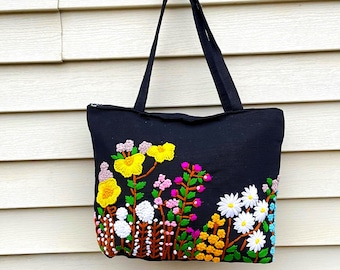 手作り 花飾り付きトートバッグ 中トートバッグ すずはな 鈴花 藍 生成り トートバッグ レディース