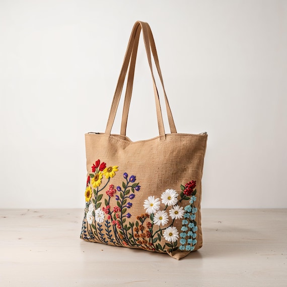 トートバッグ 花 刺繍 再販 青い花刺繍とビーズのトートバッグ トート