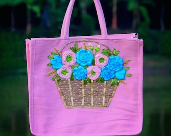 手作り 花飾り付きトートバッグ Amazon.co.jp: WADORN DIY キャンバストートバッグ刺繍キット、花柄