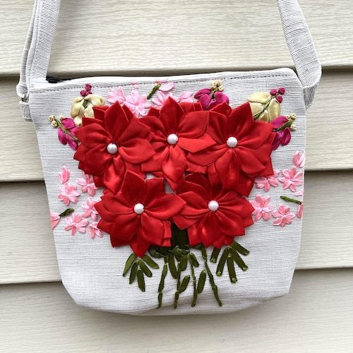 手作りの花柄刺繍入りジッパー付きトートバッグ - Etsy 日本