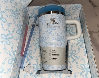 White & Blue Stanley LoveShackFancy Bow Gift Box set 20 oz