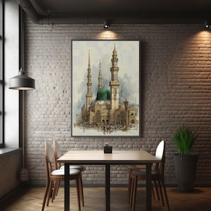 Islamic Digital Wall Art, Al-Masjid an-Nabawi Illustration, Madina Mosque Artwork, Islamic Architecture Print, Islamic Art