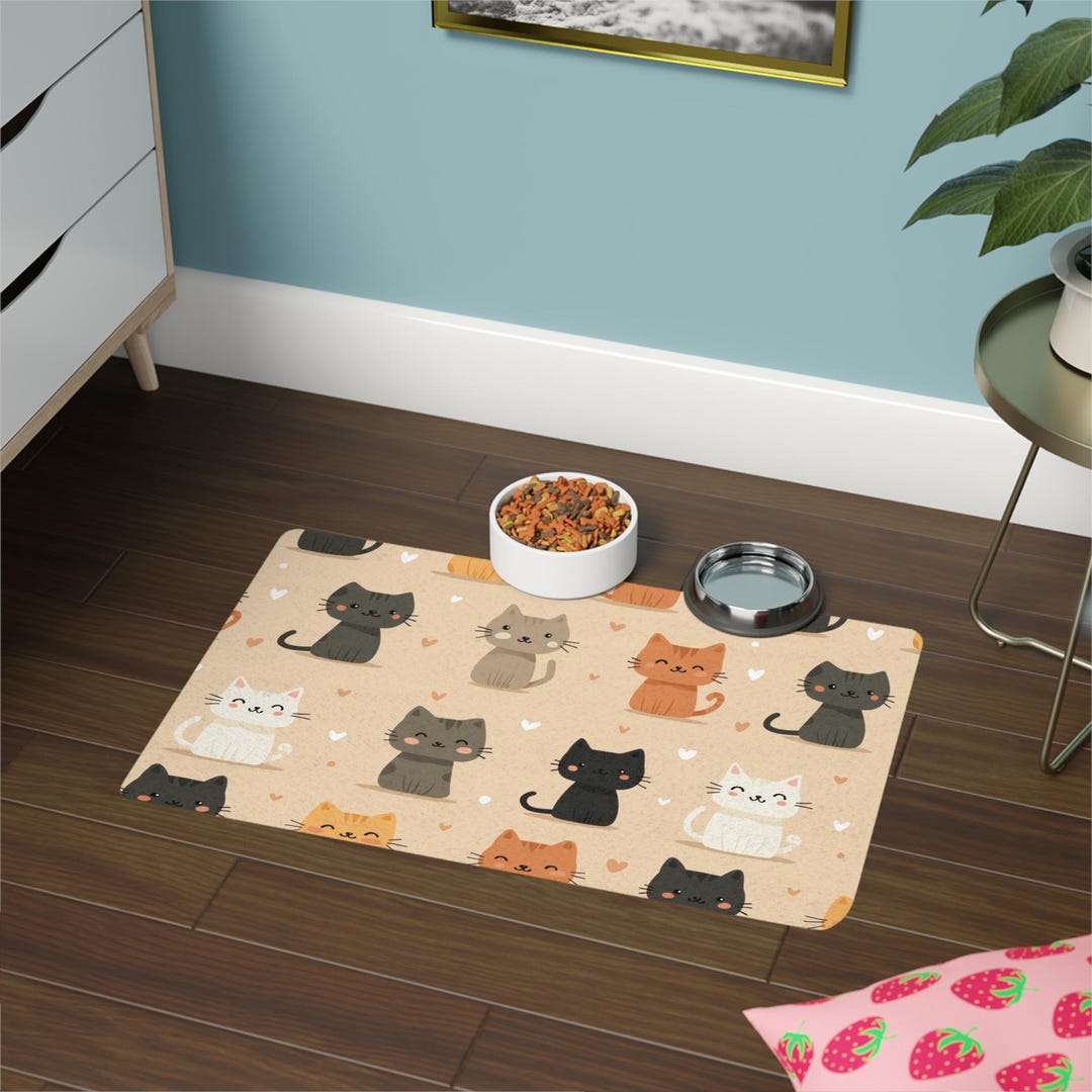 Pet Food Mat, Adorable Cat Collage Food Mat, Non Slip, Durable, and ...