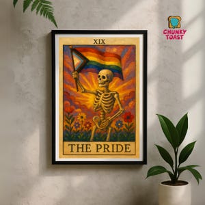 El esqueleto del Orgullo Tarot PNG / Arte de cartas del Tarot LGBTQ / Decoración de pared gótica queer / Regalo gay / Bandera de progreso imprimible I Mes del Orgullo