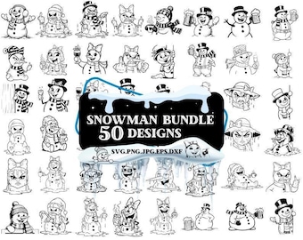 Pacchetto SVG di pupazzi di neve / 50 disegni di pupazzi di neve sciolti a tema natalizio per magliette, tazze, biglietti e altro - Download digitale