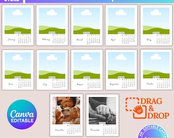 Modello di calendario 2026 con foto, modello Canva modificabile, calendario fotografico di famiglia personalizzato, regalo di Natale personalizzato, planner stampabile