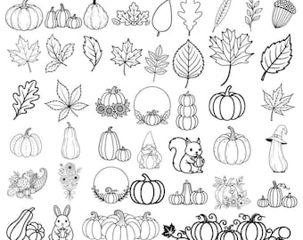 Pacchetto SVG di sagome autunnali: foglie autunnali, zucche (50 design) (download digitale)
