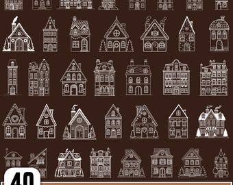Villaggio invernale in formato SVG, Decorazione invernale per finestre, Case nordiche, Luminaria in formato SVG, Casa di carta in formato SVG, Scena natalizia in formato Png, Ornamento di Amsterdam