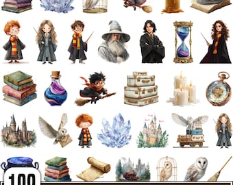 Wizard School Clipart Bundle, Magic School Clipart, Watercolor Cute Wizard School Png Clipart, Wizard World, Instant Download