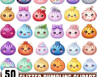 Glitter Dumpling Clipart Png Bundle, Cute Kawaii Dumpling Clip Art, Sparkly Food Characters, Whimsical Asian Food Graphics, Digital Download