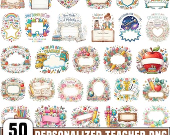 Personalized Teacher Png Bundle, Custom Teacher Name Png, Retro Teacher Pencil Bow Png, Back To School Sublimation Design