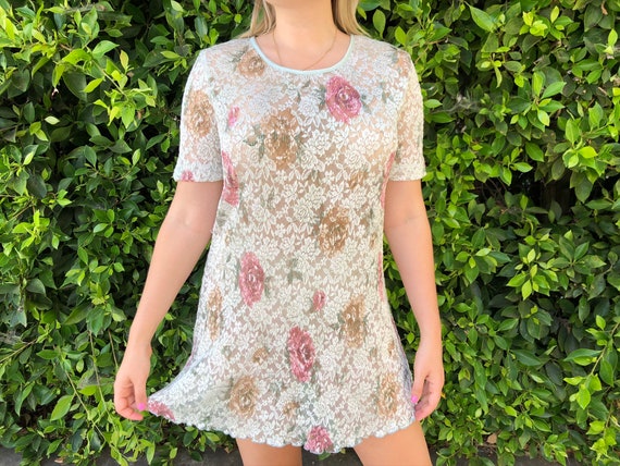Amazing sheer 1990s lace pastel baby doll dress
