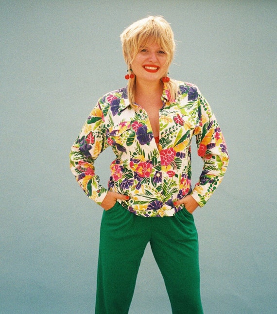 80s beaded floral leisure suit set