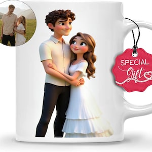 Custom Cartoon 2D Mug, Personalized Photo Gift, Gift For Him/Her, Custom Photo Rendering