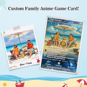 Custom Pokemon-Style Family Card – Personalized Anime Card From Family Photo, Names, and Traits–Unique Keepsake Gift for Parents & Kids