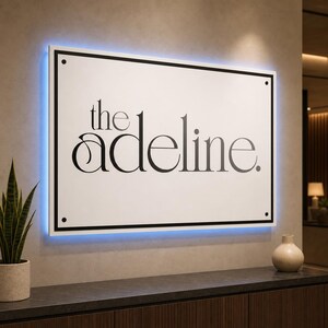 Custom Rectangular LED Backlit Business Logo Sign | Lighted Acrylic Wall Plaque for Salon, Spa, Office Reception and Creative Agency