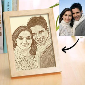 Skizzeneffekt Foto-Gravurrahmen, personalisierter hölzerner Skizzenrahmen, kundenspezifischer Andenkenrahmen, Geschenke für Paare, kundenspezifischer Bilderrahmen