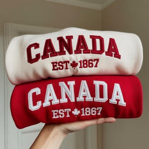 Canada EST 1867 Embroidered Sweatshirt, Hoodie or T-Shirt – Classic Canada Day Gift, Patriotic Unisex Apparel, Maple Leaf Design