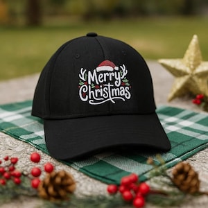 Merry Christmas Embroidered Hat | Black Baseball Cap & Wash Hat | Holiday Dad Hat, Xmas Gift, Festive Custom Embroidery Cap