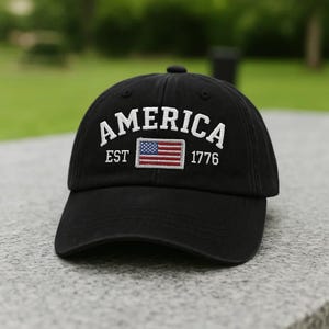 America 1776 Embroidered Hat – Patriotic USA Flag Baseball Cap or Washed Dad Hat, Fourth of July Gift, Veteran or Military Pride Cap
