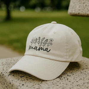 Embroidered Mama Hat with Floral Design | Mom Gift Baseball Cap or Wash Hat | Minimalist Aesthetic for Mother Day,Birthday,or Everyday Wear
