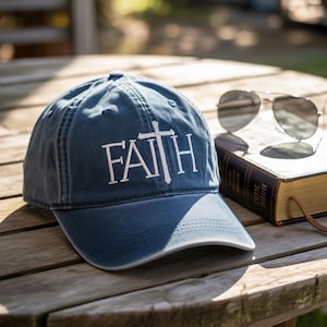 Faith Embroidered Hat Cross Baseball Cap Wash Hat | Christian Religious Dad Cap | Spiritual Inspirational Embroidery Hat