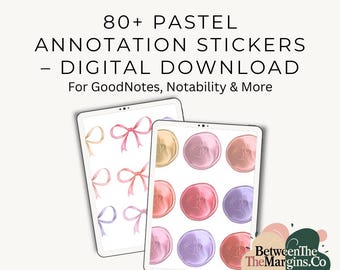 Digitale annotatiestickers voor GoodNotes & Notability – 84 pastelkleurige png-boekannotatiestickers – leesdagboek en boekenliefhebberstickers