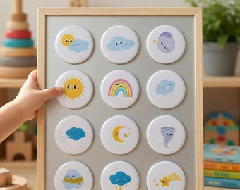 Weather Magnets for Kids – 12 Weather Symbols Montessori Learning Game | Magnetic Weather Set | Kindergarten Primary School | Handmade DE