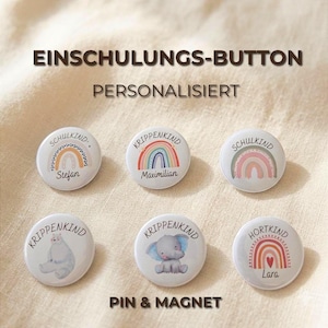 Personalised Back to School Button – for Boys & Girls, Backpack School Cone, 16 Designs, Magnet or Pin | Handmade Germany