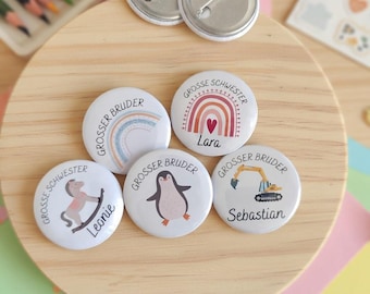 Große Schwester & Großer Bruder Magnet oder Button – Personalisiertes Geschenk für Geschwister | Big Sister Big Brother Magnet and Pin