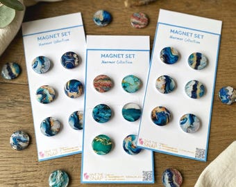 Starke Magnete Epoxidharz Set (6) – Kühlschrankmagnete Marmor Optik | Pinnwand Büro Magnettafel | Geschenk Idee Küche | Handmade Germany
