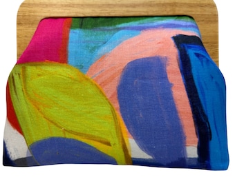 Splash of colour, Wooden frame clutch, clutch purse,Australian design, Australian surface design