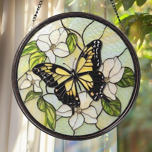 Monarch Butterfly Glass Suncatcher, Wildflower Window Hanging, Handmade Garden Decor, Gift for Her, Mother’s Day Gift, Birthday Present