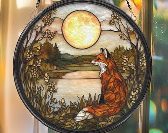 Fox Glass Suncatcher, Woodland Animal Window Decor, Nursery Wall Hanging, Handmade Ornament, Fox Lover Gift, Mother&#39;s Day Gift