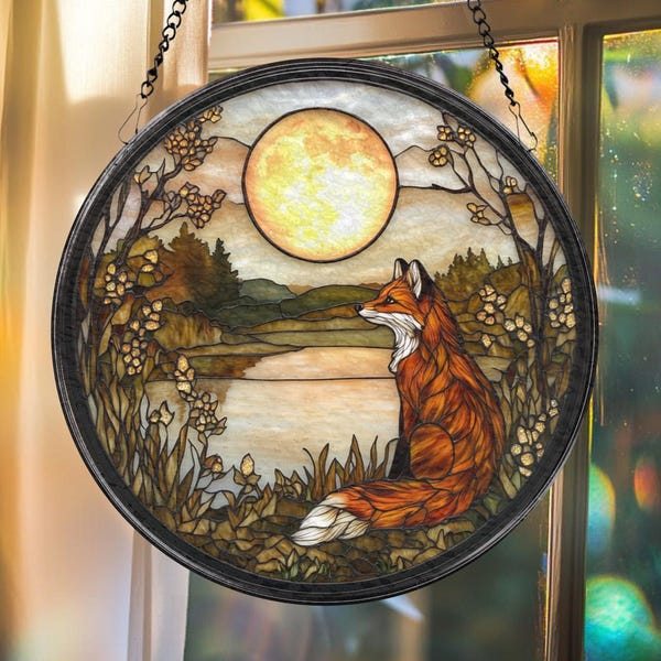 Fox Glass Suncatcher, Woodland Animal Window Decor, Nursery Wall Hanging, Handmade Ornament, Fox Lover Gift, Mother's Day Gift, Father's Day