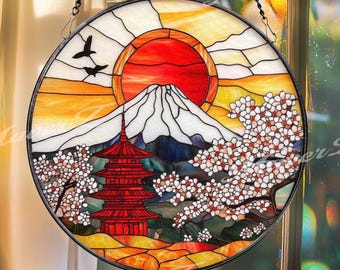 富士山 - 本州、日本：ステンドグラス風の窓飾り - Etsy 日本