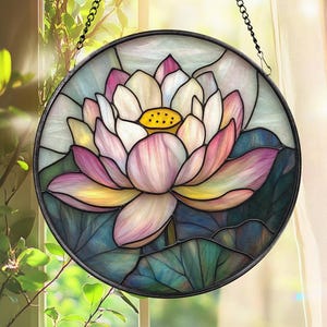 Zen lotusbloem glasdecor, mindful leven raamornament, yogakamer cadeau, spiritueel thuisaccent, handgemaakt Moederdagcadeau