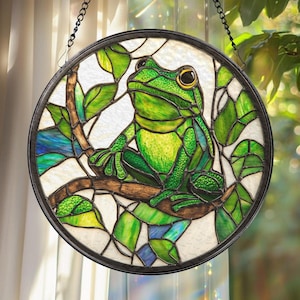 Acchiappasole in vetro colorato a forma di rana verde, da appendere alla finestra a forma di fiore di loto, decorazione naturale per esterni, regalo per gli amanti degli anfibi, decorazione da parete per la stanza da giardino