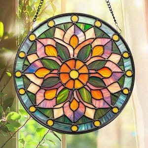 Mandala Stained Glass Suncatcher: Boho Window Decor, Flower Panel Art