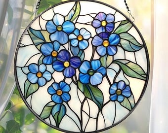 Forget-me-not Stained Glass Suncatcher, Blue Floral Window Hanging