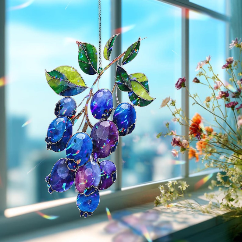 Small Berry Window Rings Blueberry Acrylic Suncatcher, Stained Glass Style Fruit Window Hanging ...