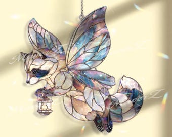 Fairy Raccoon Acrylic Suncatcher, Magical Animal Window Hanging, Winged Raccoon Sun Catcher, Fantasy Decor, Whimsical Gift