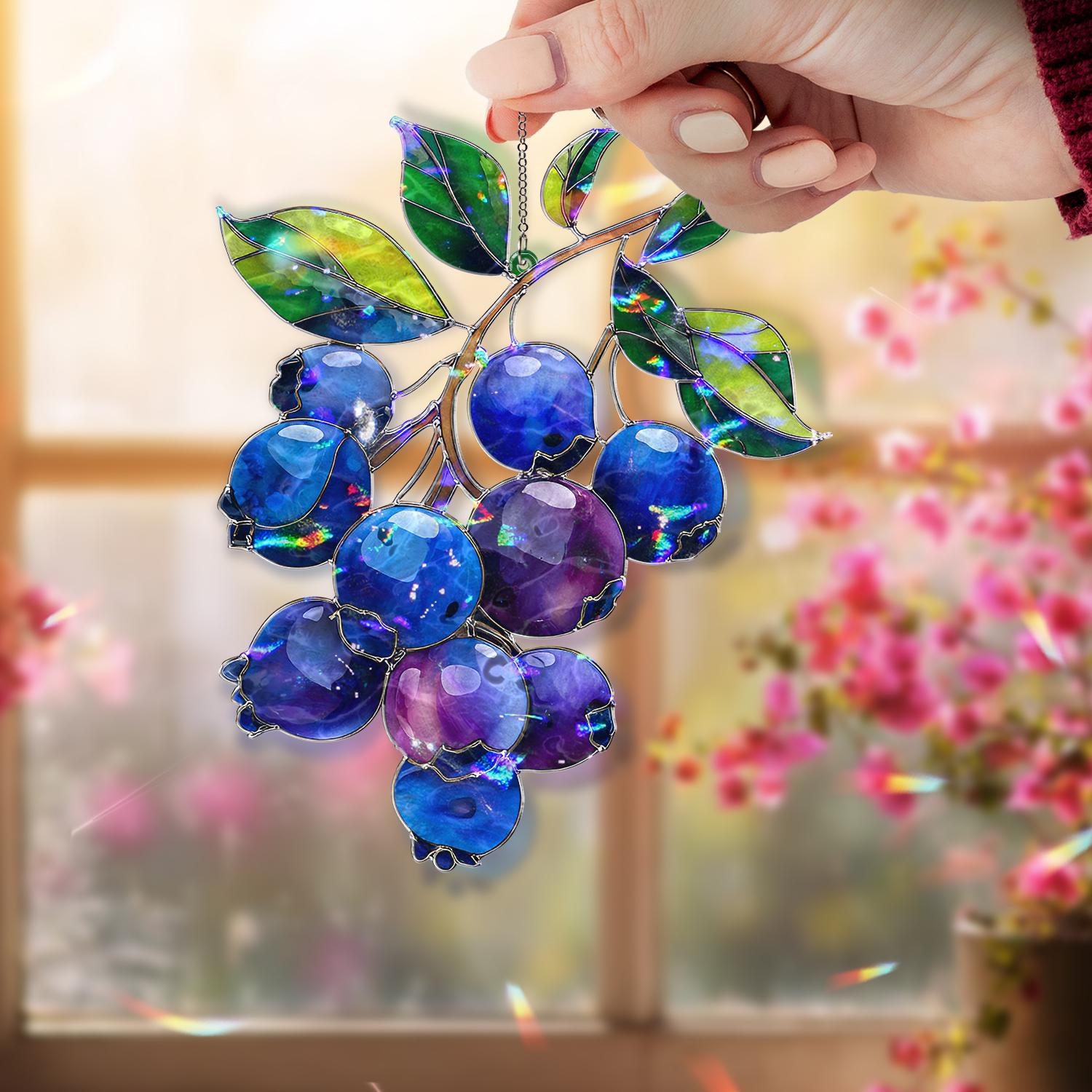 Small Berry Window Rings Blueberry Acrylic Suncatcher, Stained Glass Style Fruit Window Hanging ...